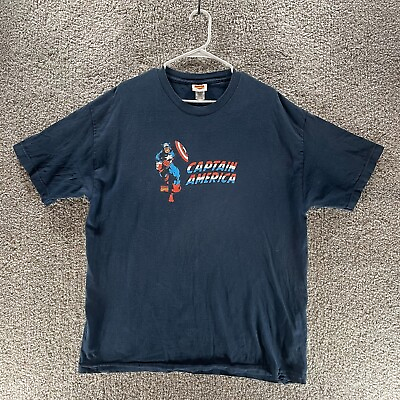 #ad Captian America Shirt Mens Extra Large Blue Short Sleeve Marvel Comics 2006 Logo $7.00