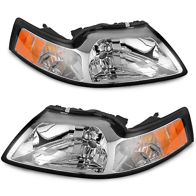 #ad Chrome housing Headlights For 99 04 Ford Mustang Replacement HeadLamp LeftRight $79.79