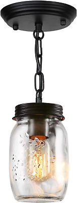 #ad Glass Mason Jar Light Fixtures 1 Light Kitchen Island Pendant Lighting Farmhous $47.99