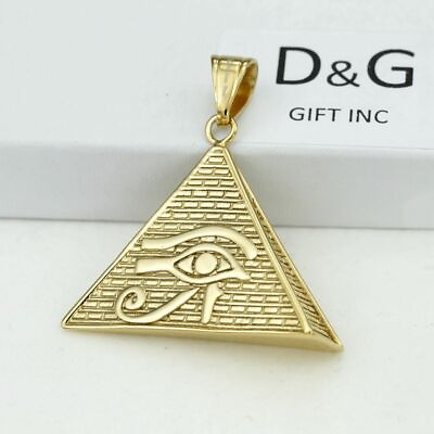 #ad DG Men#x27;s Stainless SteelPyramid Egyptian Eye Pendant*Gold plated Box $14.99