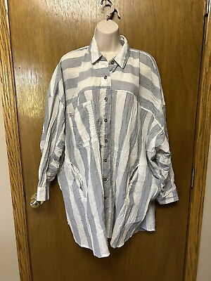 #ad Urban Outfitters BDG Sz M Fit L XL Super Oversized Striped Blue White J23 $17.99