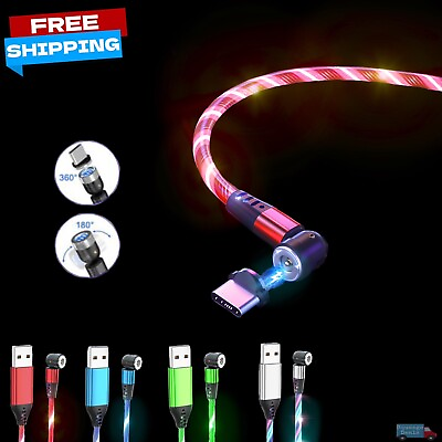 #ad 180360° Rotate Light Up Magnetic Phone Charger LED Cable Charging Adapter USB $3.99