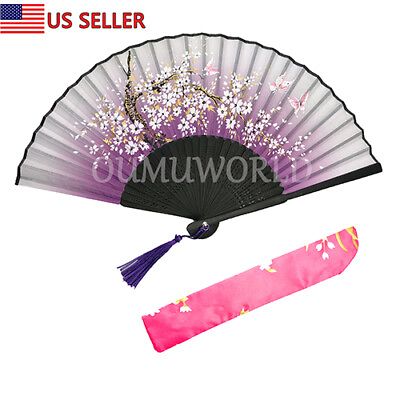 #ad New Hand Fan Chinese Japanese Silk Elegant Modern Folding Fan Flower Butterfly $6.99