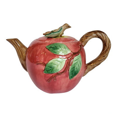 #ad Vintage Fitz amp; Floyd Tea Pot Red Apple 1989 Fall Botanical Fruit Cottagecore $32.00