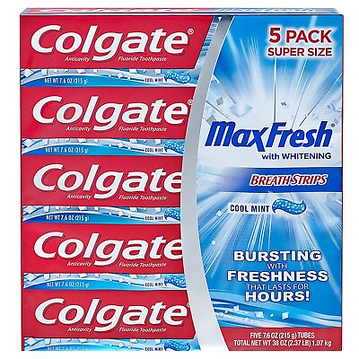 #ad Colgate Maxfresh 7.6 Ounce Pack of 5 whitening 10x cool value pack $30.40
