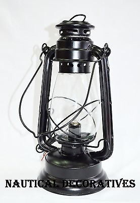 #ad Electric Vintage Stable Black Lantern Lamp with Blown Glass Chimney $54.50