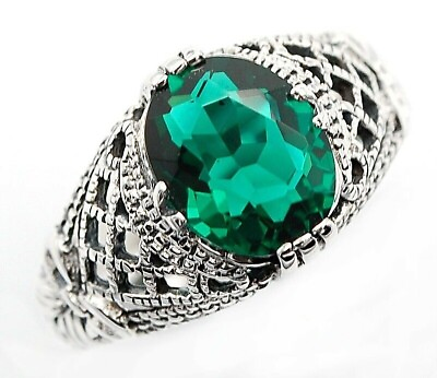 #ad Natural 3CT Emerald Quartz 925 Sterling Silver Filigree Ring Sz 67 FM5 $32.99