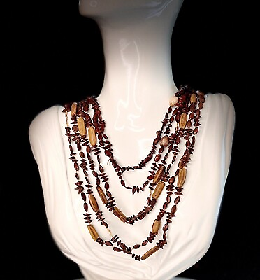 #ad Lot of 3 Vintage 1970s Unisex Hippie Boho Seed Bead Brown Chain Necklace 28quot; $19.99