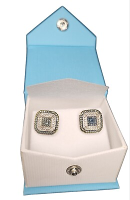 #ad Cushion Cut Blue amp; White Diamond Rhodium finish Earrings Marked BR Sun $69.95