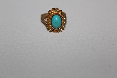 #ad VINTAGE GOLD AND TURQUOISE RING SIZE 5 $445.00