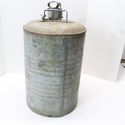 #ad VINTAGE W.R. AMES OIL 5 GALLON GALVANIZED METAL BULK OIL CAN WITH LID RARE USED $179.97