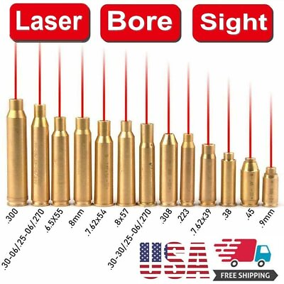 #ad Laser Bore Sight 8MM 9MM 223 308 7.62 12GA 20GA 38 45 Red Cartridge Boresighter $25.99