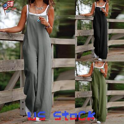 #ad Women Loose Solid Casual Jumpsuit Dungarees Playsuit Trousers Overalls Plus Size $20.19