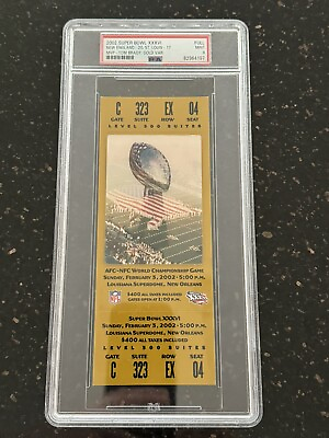 #ad 💎2002 Super Bowl XXXVI Ticket Rare Gold Var Tom Brady MVP 1st SB PSA 9 💎 $440.00
