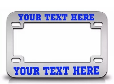 #ad CUSTOM PERSONALIZED METAL Chrome MOTORCYCLE License Plate Frame BLUE FONT $13.95