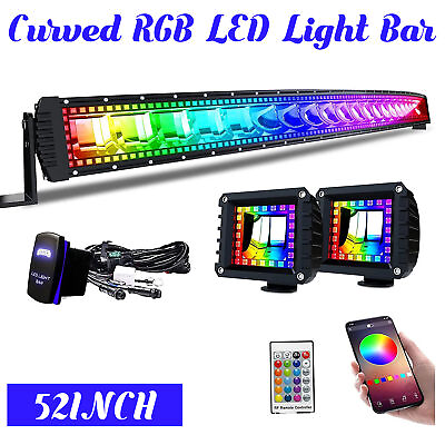 RGB 52quot; Curved LED Light Bar4#x27;#x27; LED Pods Fog lights For Truck Pickup ATV SUV $265.99