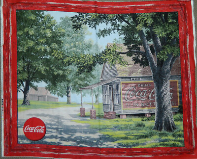 #ad Patchwork Quilting Sewing Fabric COCA COLA VINTAGE Panel Cotton Material 88x1... AU $31.00
