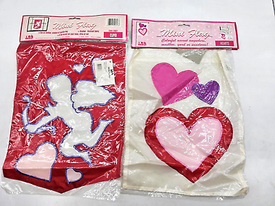 #ad 2 Vintage Valentines Mini Garden Flags New in package 1993 Hearts $22.00