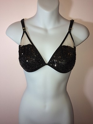 #ad Victoria#x27;s Secret Black Sequined Unlined Bra Bralette S NWT $18.99