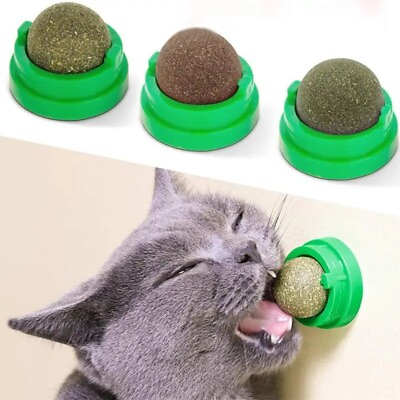 #ad Rotatable Natural Catnip Wall Stick on Ball Toy Scratchers Treats Healthy $6.30