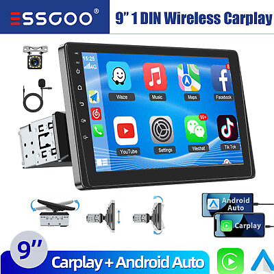 #ad 1 DIN 9quot; Car Stereo HD Touch Screen Wireless Apple CarPlay Android Auto Cam MIC $100.99