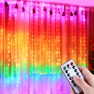 Rainbow Curtain LED Lights String With Remote Control Waterproof Wedding Party $14.87