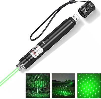 #ad USB Rechargeable 3500Miles Green Laser Pointer Pen Pattern 1 mW LazerStar Cap $8.80