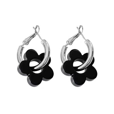 #ad 925 Silver Black Flower Pendant Earrings Fashion Women#x27;s Jewelry Accessories C $4.99