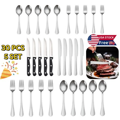 #ad 30 Pcs Silverware Set for 8 Stainless Steel Flatware Cutlery Utensil Kitchen New $16.99