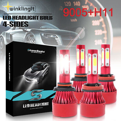 #ad 4X 9005 H11 Combo 4 Side LED Headlight 6000K White Kits Hi Lo Beam Bulb 32000LM $15.29