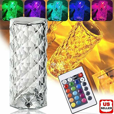 LED Crystal Table Lamp Diamond Rose Night Light Touch Atmosphere Bedside Bar USA $22.98