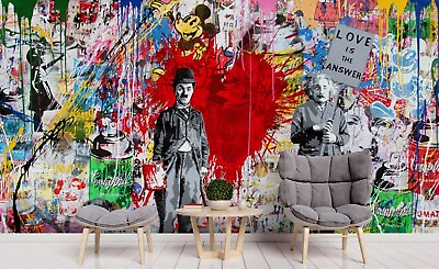 #ad 3D Love Graffiti Wallpaper Wall Mural Removable Self adhesive Sticker 257 AU $349.99