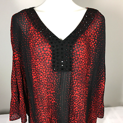 #ad Catherines 5X Top Red Beaded Semi Sheer $26.50