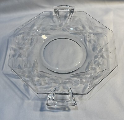 #ad Vintage Glass Serving Plate Platter w Handles Etched Flowers Estate Find $7.88