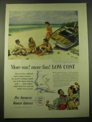 #ad 1948 Pan American World Airways Ad More sun more fun Low cost $19.99