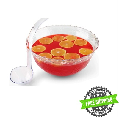 #ad Bowl Punch Heavyweight Clear Plastic 2 Gallon with Plastic Ladle 5 OZ set $23.99