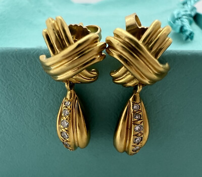 #ad Vtg. Tiffany amp; Co. Signature X Earrings 18k Yellow Gold Diamond Dangle Drop $2250.00