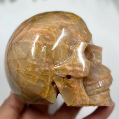 #ad Large Golden Moonstone Skull Crystal Skull Carving AU $320.00
