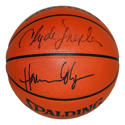 #ad Hakeem Olajuwon Clyde Drexler Signed Official Leather Basketball Rockets JSA $319.96