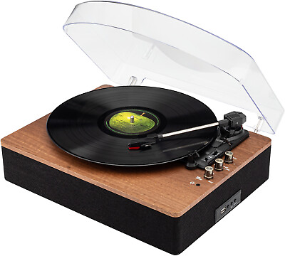 #ad SoundBeast Retro Wooden Turntable Vinyl Record Player Bluetooth 3.5mm Aux USB $97.95