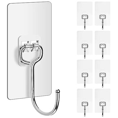 #ad 8pcs Large Adhesive Hooks For Hanging 25IbMaxWaterproof And Rustproof Wall Ho... $12.54