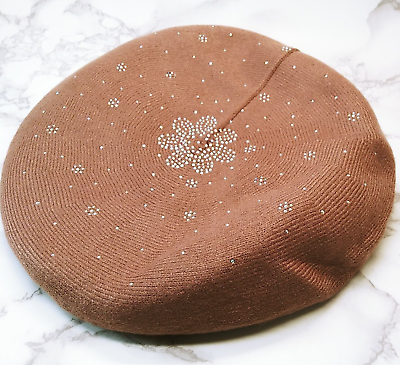 #ad Classic Women#x27;s wool blend Beret Hat cap with Flower floral jeweled accents $12.99