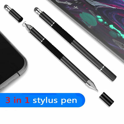 #ad 2Pcs 3 IN 1 Dual Tip Capacitive Touch Screen Stylus Pen Black $8.18