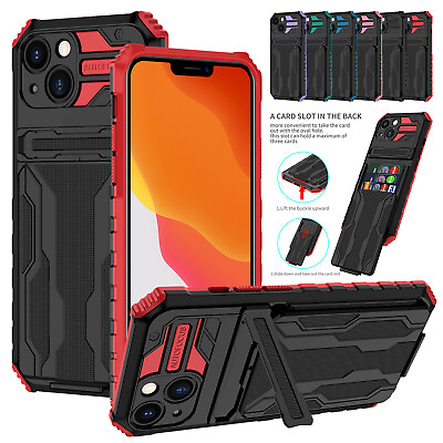 #ad Armor Card Holder Case For iPhone 15 14 13 12 11 Pro Max XS XR Hard Stand Cover $9.69