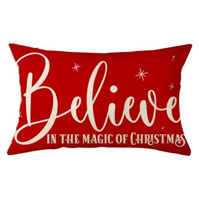 #ad Believe Christmas Red Throw Pillow Cover 12 x 20 Inch Winter Xmas Holiday Cu... $9.70