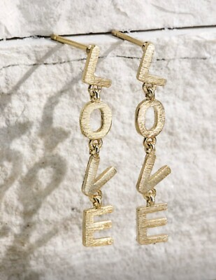 #ad Avec Gold Dangle Earrings Love Letters Metal Brass Romantic Statement Boutique 2 $29.99
