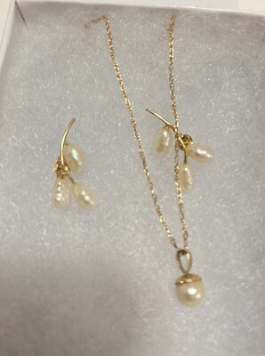 #ad 14KT Gold amp; Pearl Dainty Necklace amp; Earrings $155.00