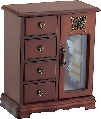 #ad RR ROUND RICH Solid Wooden Jewelry Box Organizer Brown Multifunctional design $59.99