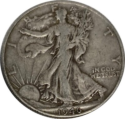 #ad 1946 D Silver Walking Liberty Half Dollar Grading VF XF 90% Silver $19.25