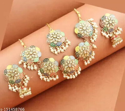 #ad Joharibazar Multicolor Silver Kundan Antique Choker Necklace Earring Jewelry Set $24.89